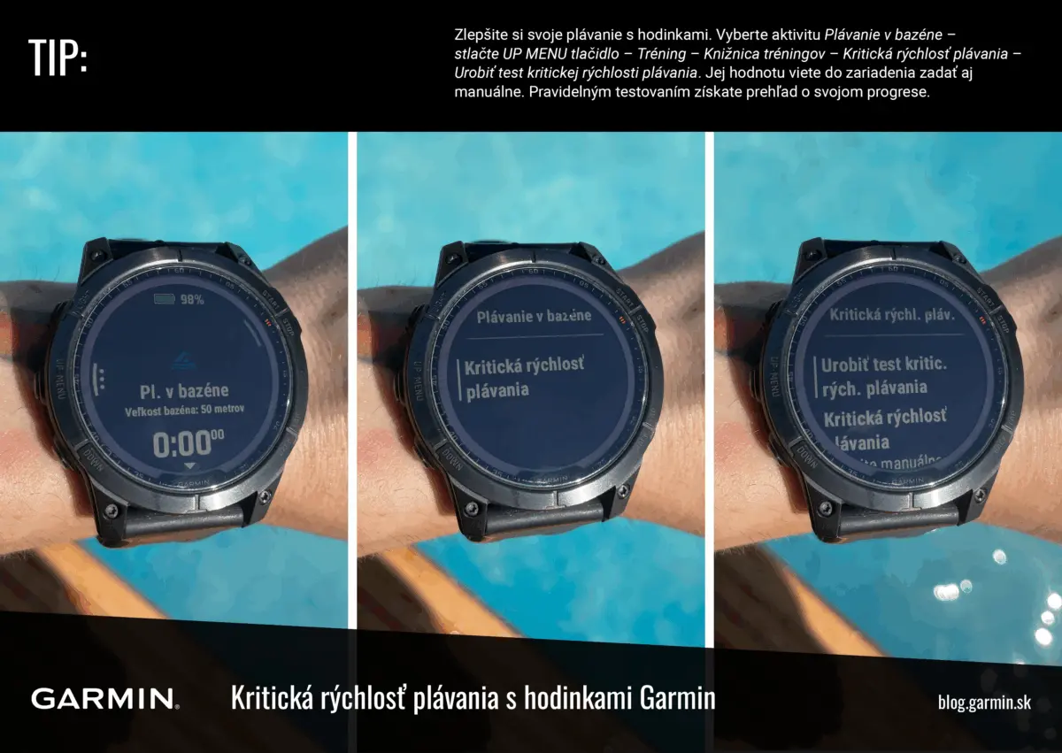 Plavecký tréning - kritická rýchlosť plávania - Garmin hodinky