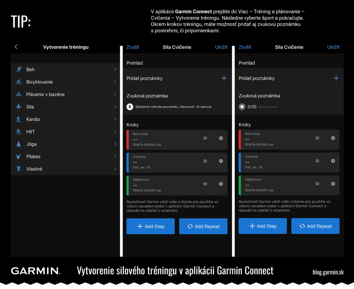 Vytvorenie silového tréningu v&nbsp;aplikácii Garmin Connect