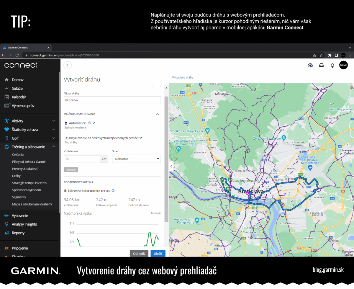 Vytvorenie dráhy v&nbsp;aplikácii Garmin Connect