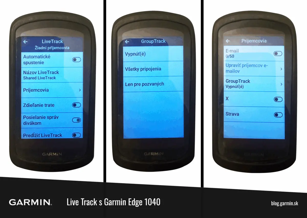 Nastavenie funkcie LiveTrack a&nbsp;Group Track na&nbsp;zariadení Garmin Edge