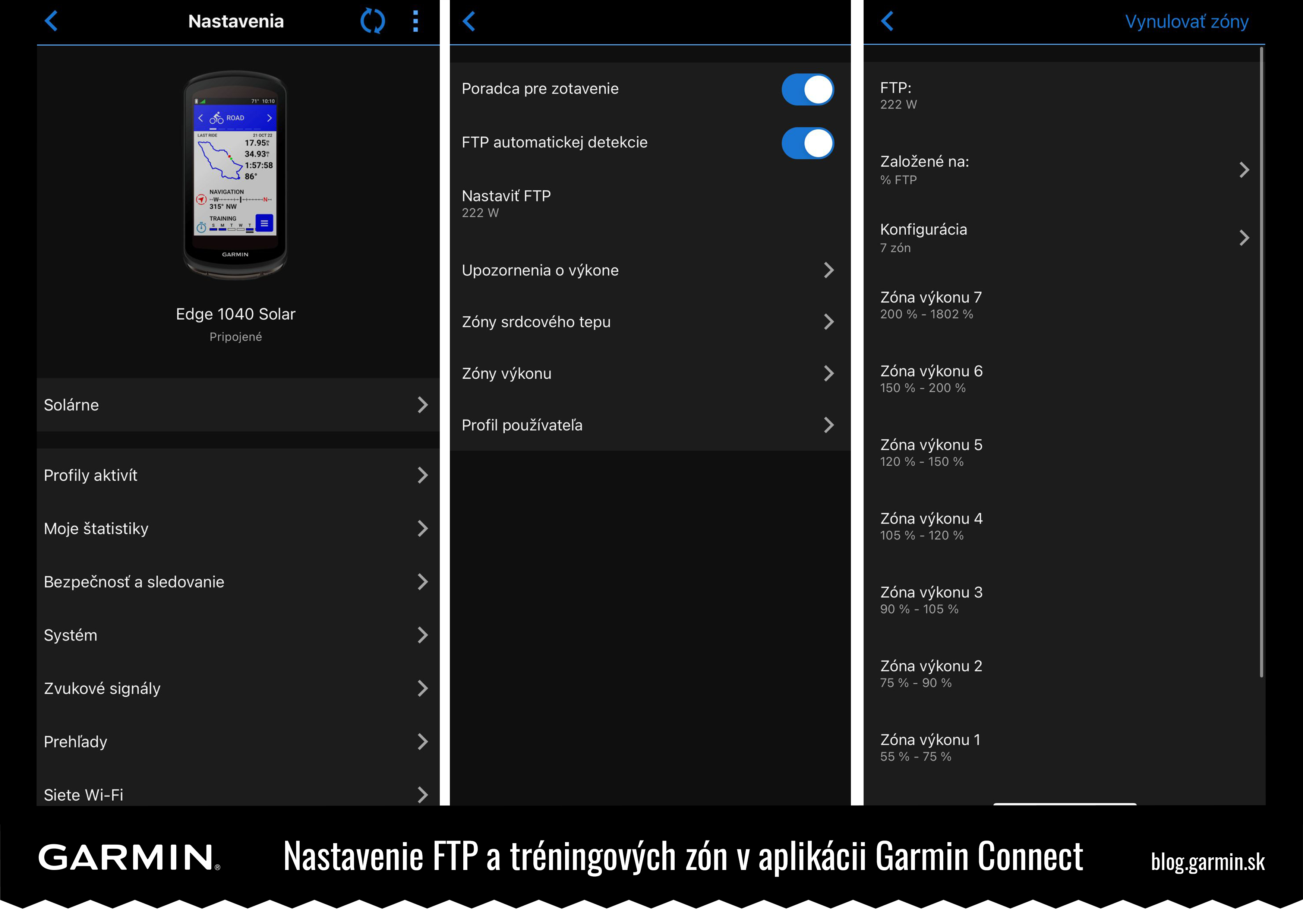 Nastavenie FTP a&nbsp;tréningových zón v&nbsp;aplikácii Garmin Connect