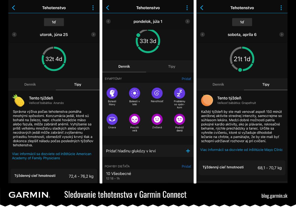 Sledovanie tehotenstva v&nbsp;aplikácii Garmen Connect